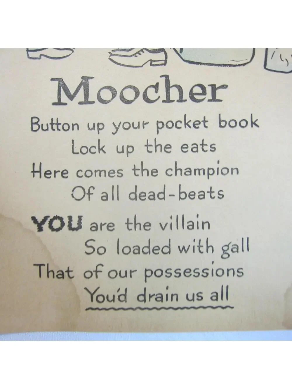 Vintage Vinegar Valentine Moocher Penny Dreadful Sarcasm Insult Poem Ephemera